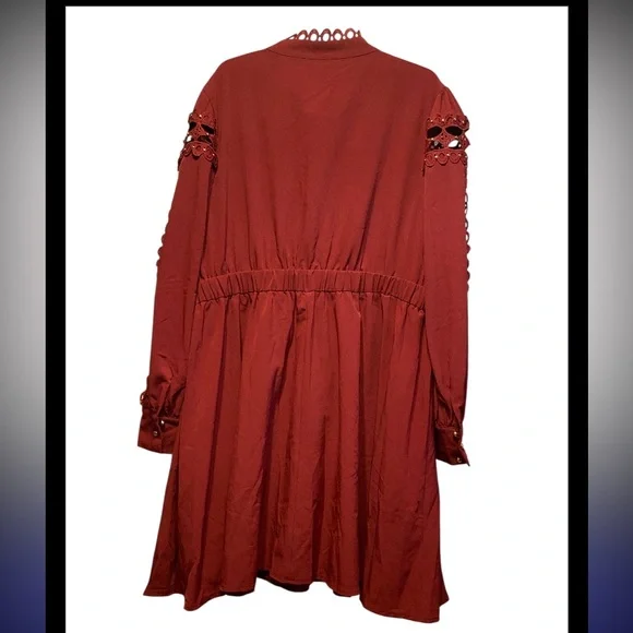 L'ATISTE Deep Red Lace Long Sleeve gold studded Dress - Picture 8 of 8